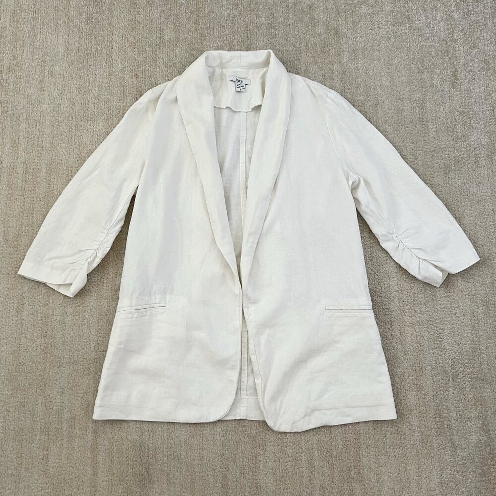 Bar III Linen 3/4 Ruched Sleeve Blazer Open Front Jacket S